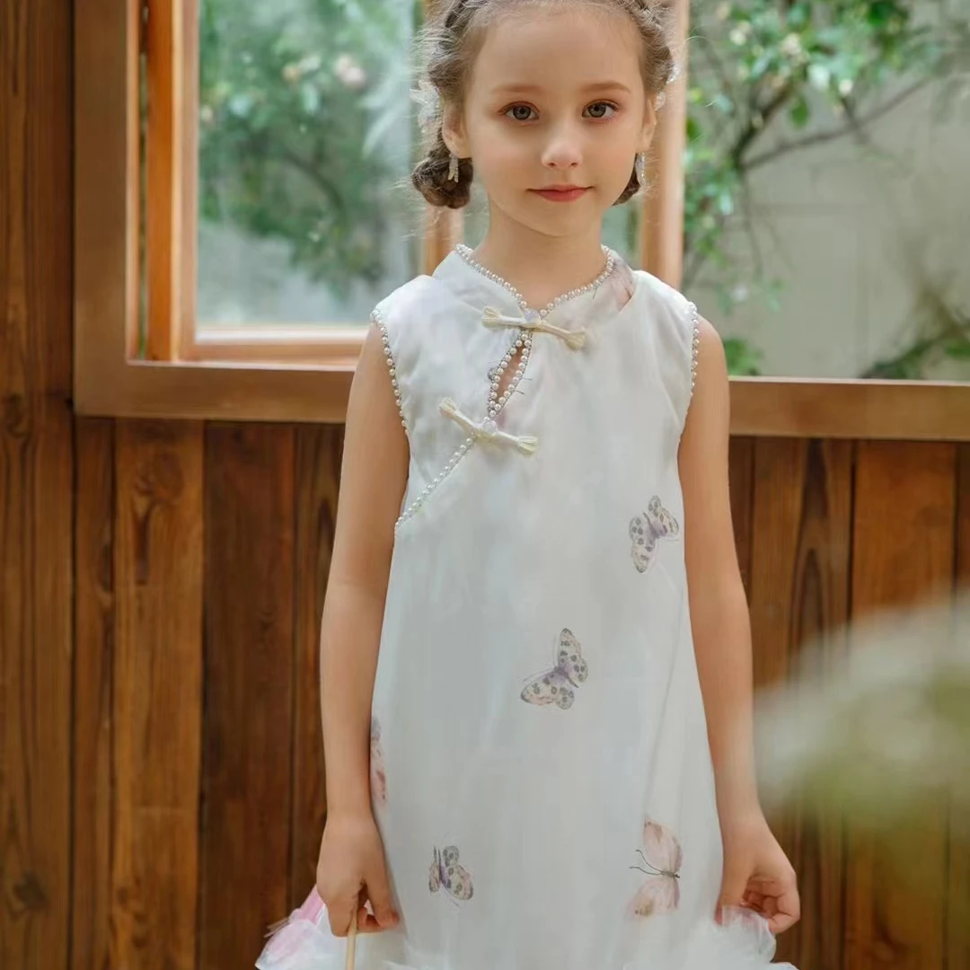 Summer女童夏季2024新款无袖国风连衣裙小女孩复古时尚公主裙2271