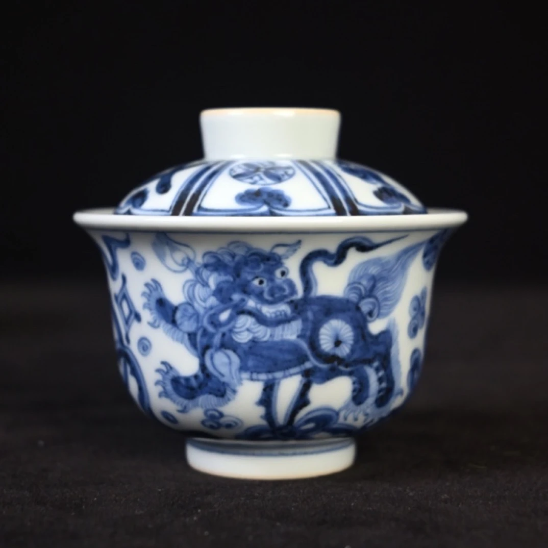 开元即景 狮子滚绣球盖碗 盖下容量约110cc