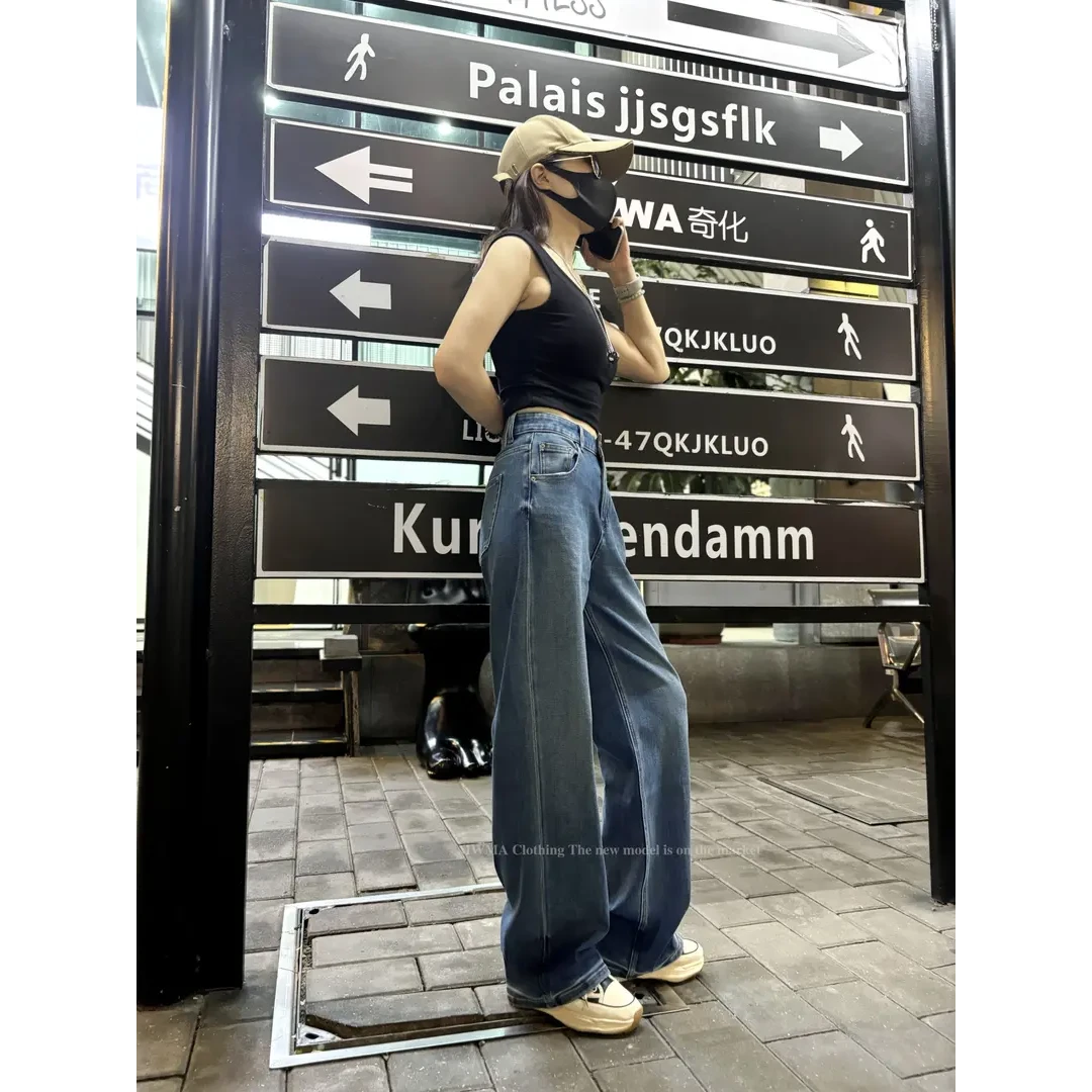 SU【226】代 愫雅 96MWMA百搭裤王早秋灰标窄版阔腿拖地牛仔裤~