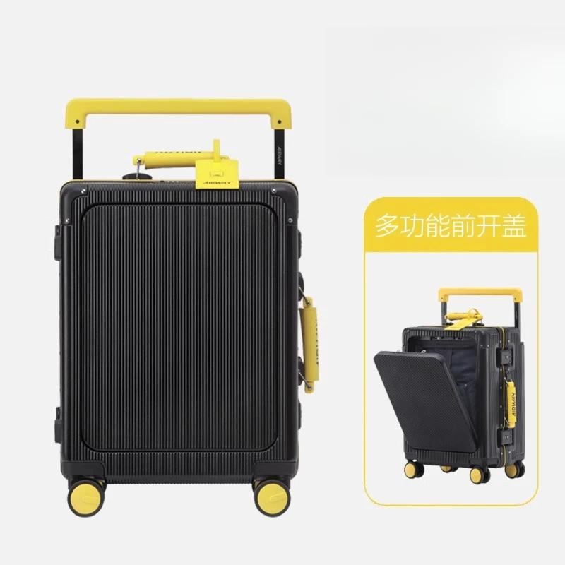 airway宽拉杆20寸登机行李箱前开盖铝框箱男女多功能旅行拉杆箱