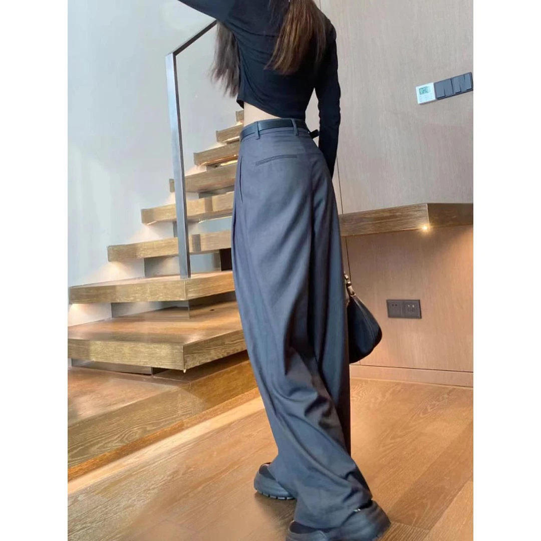 灰色阔腿裤女高腰垂感西装裤夏季薄款宽松休闲拖地直筒裤春秋新款