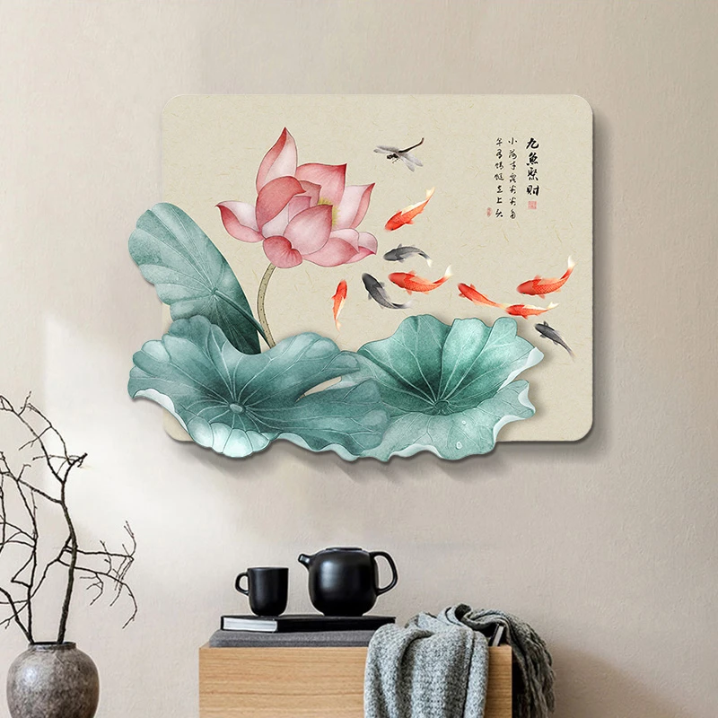新中式电表箱装饰画现代简约配电箱遮挡餐厅壁画挂画荷花4560