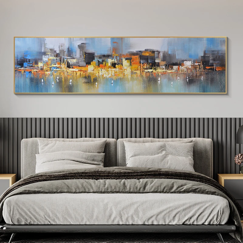 手工油画新中式卧室床头玄关沙发背景墙装饰画夜景40150