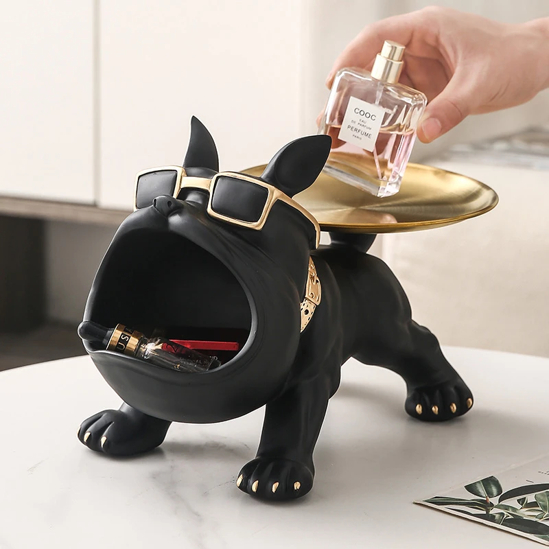 创意入户法斗犬收纳托盘放钥匙摆件大嘴狗玄关置物架高档装饰1828