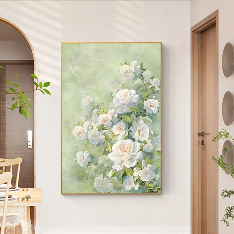 奶油风客厅晶瓷画沙发背景墙装饰画花朵玫瑰挂画现代简约花80120