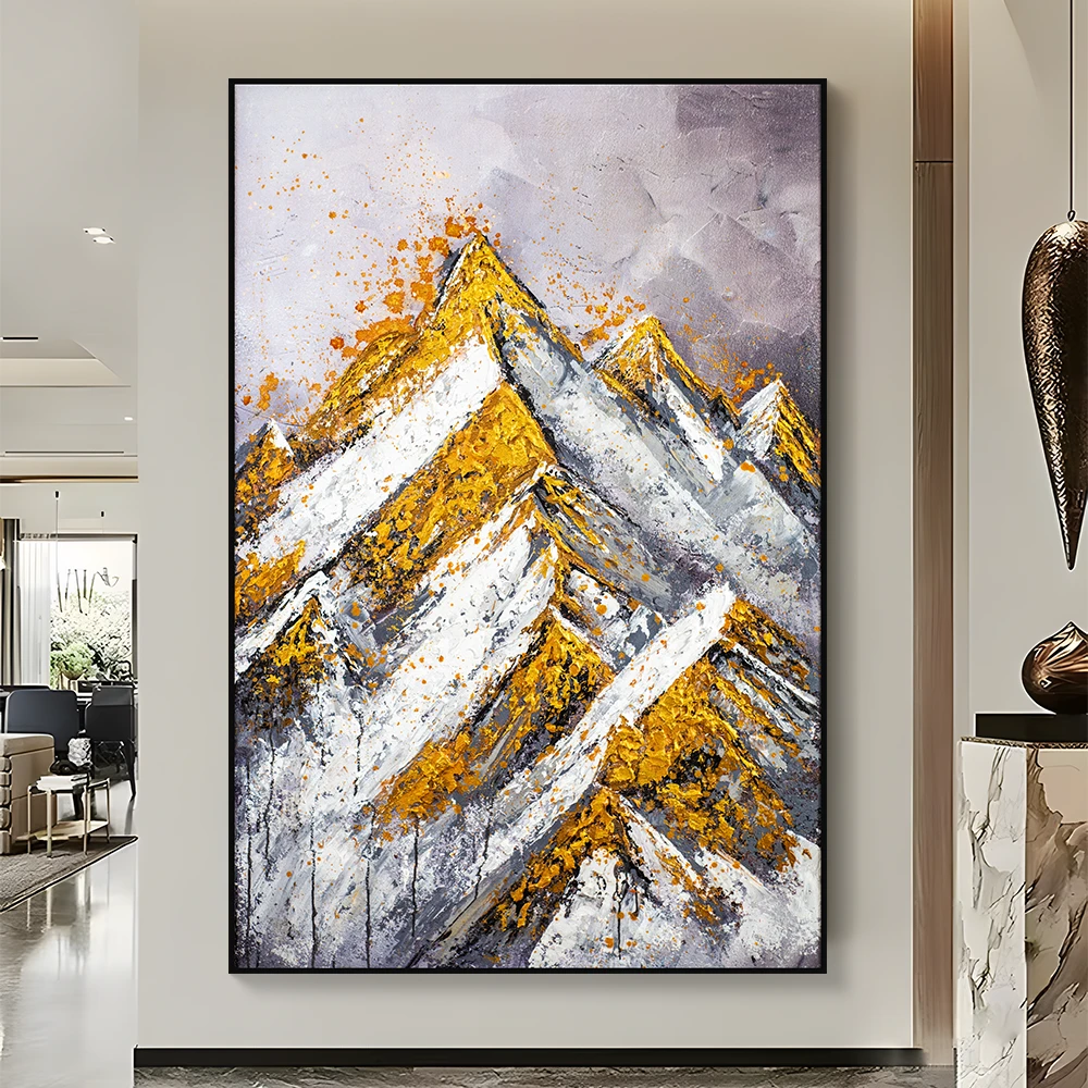 轻奢客厅玄关砂岩油画 沙发背景墙落地装饰画大幅挂画金山100150