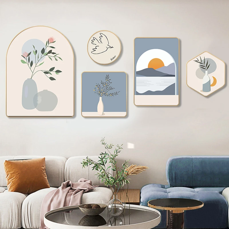 简约客厅装饰画沙发背景墙挂画小清新组合画壁画五联瓶子6080