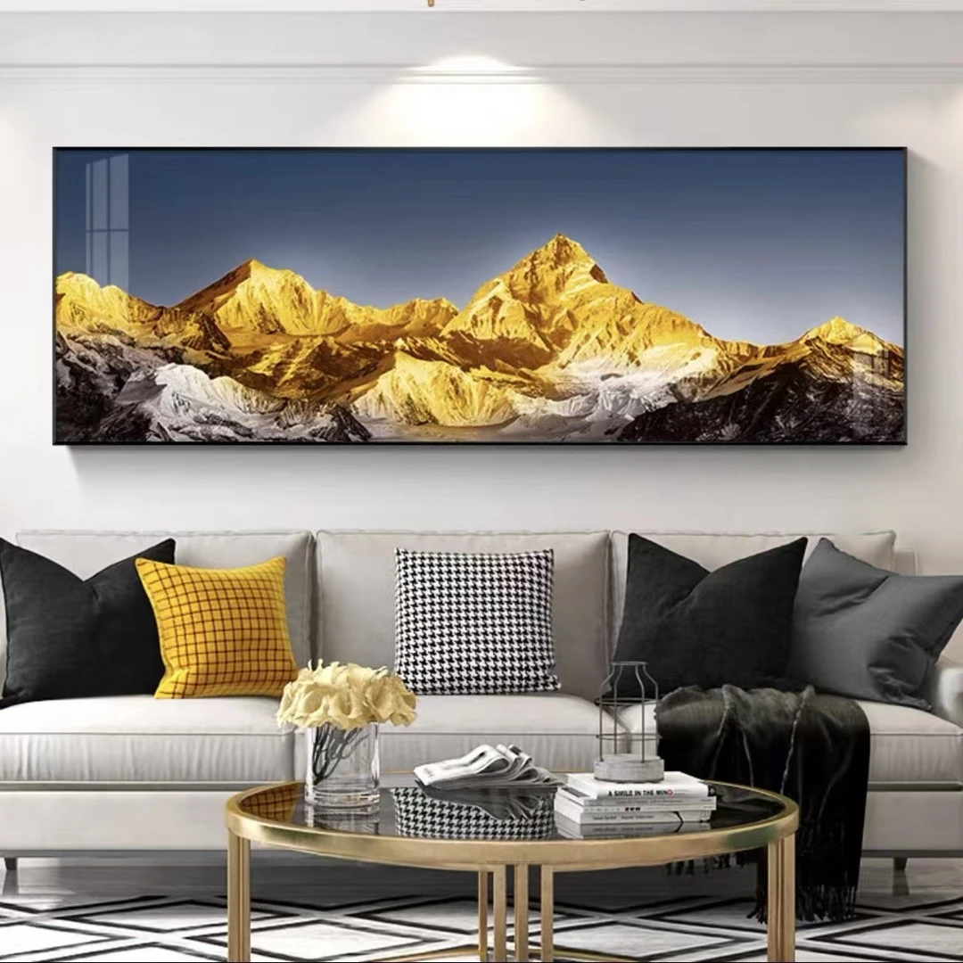 饰画玄关画家居铝合金边框横款客厅沙发装饰画日照金山70200