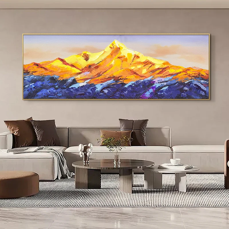 .砂岩厚油肌理画金山客厅背景墙日照金山手工现代装饰画金山70200