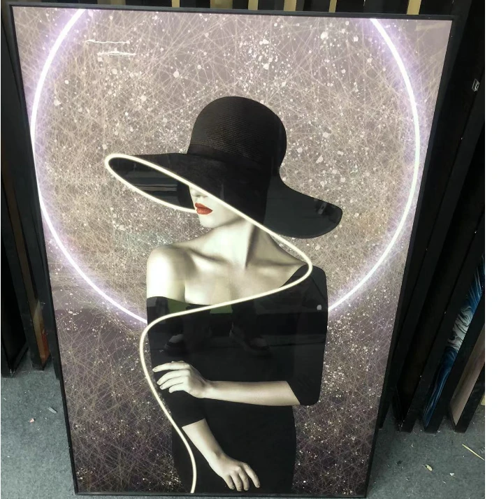 美女单幅装饰画简单大方轻奢卧室餐厅挂画铝合金边框沙发画