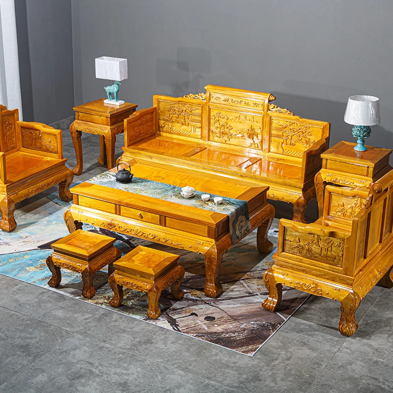 金丝楠木沙发明清古典客厅中式实木卷书沙发红木家具组合