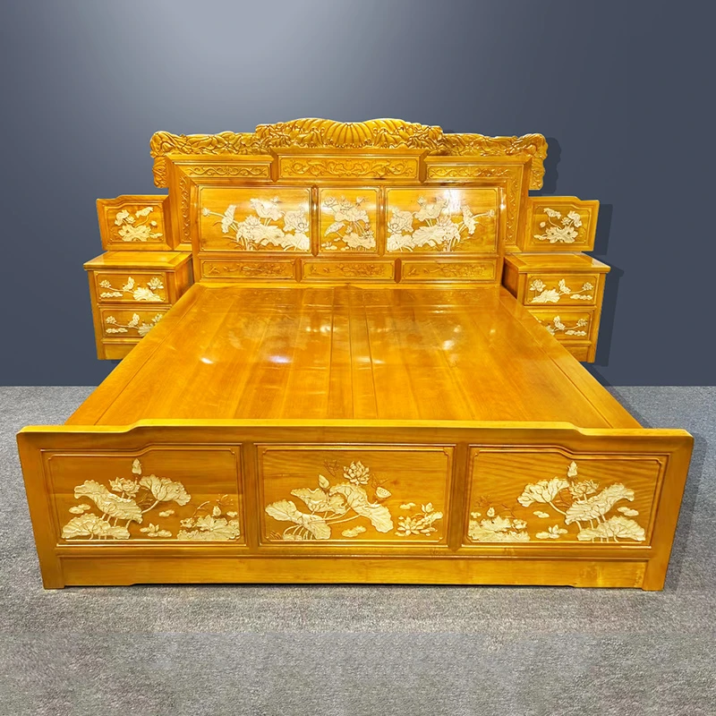 金丝楠木床 中式储物双人床主卧室婚床明清古典实木大床红木家具