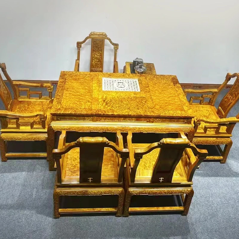 黄金樟茶桌满瘤疤组合新中式功夫茶台家用办公茶几红木家具