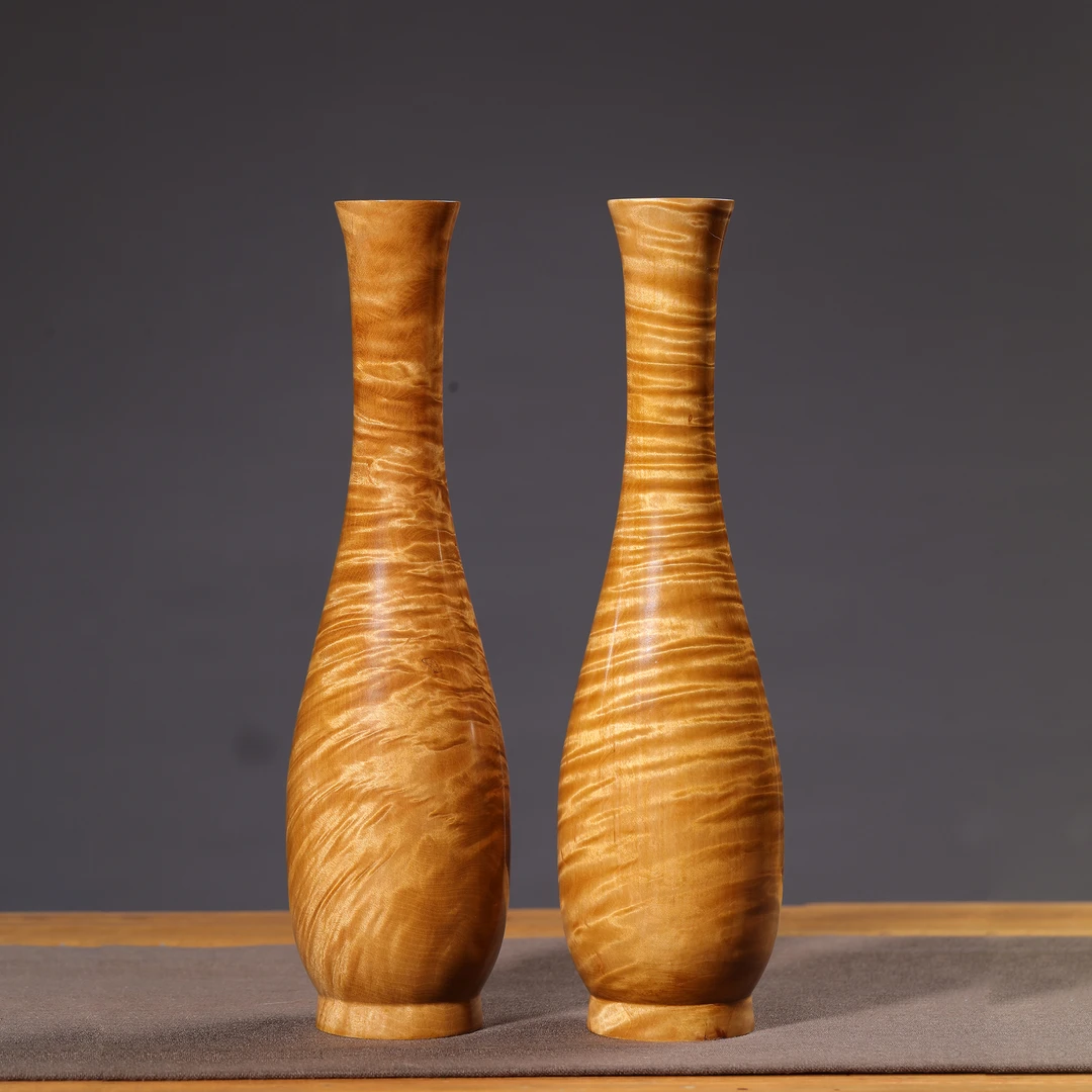 金丝楠木闪电纹水波纹观音花瓶家居装饰品桌面插花擦漆工艺收藏