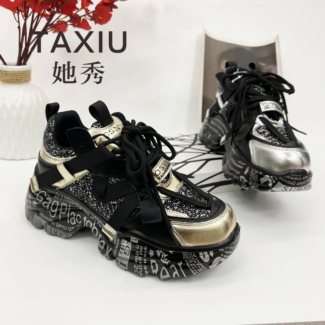 炸街厚底老爹鞋女2023秋冬新款时尚百搭爆款显脚小轻便休闲运动鞋