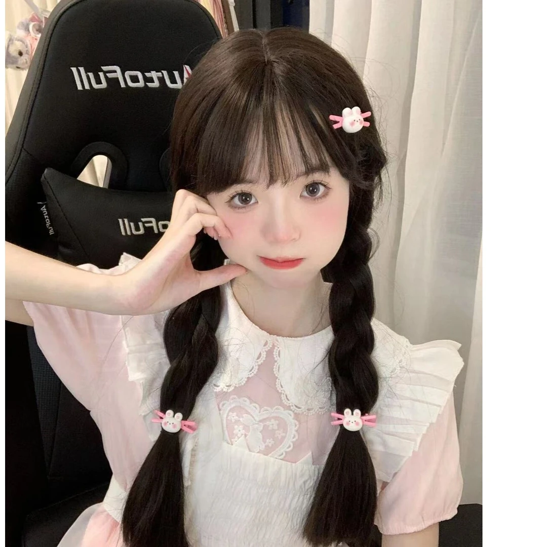 甜妹少女心刘海夹可爱粉色鸭嘴夹卡通兔兔交叉发夹