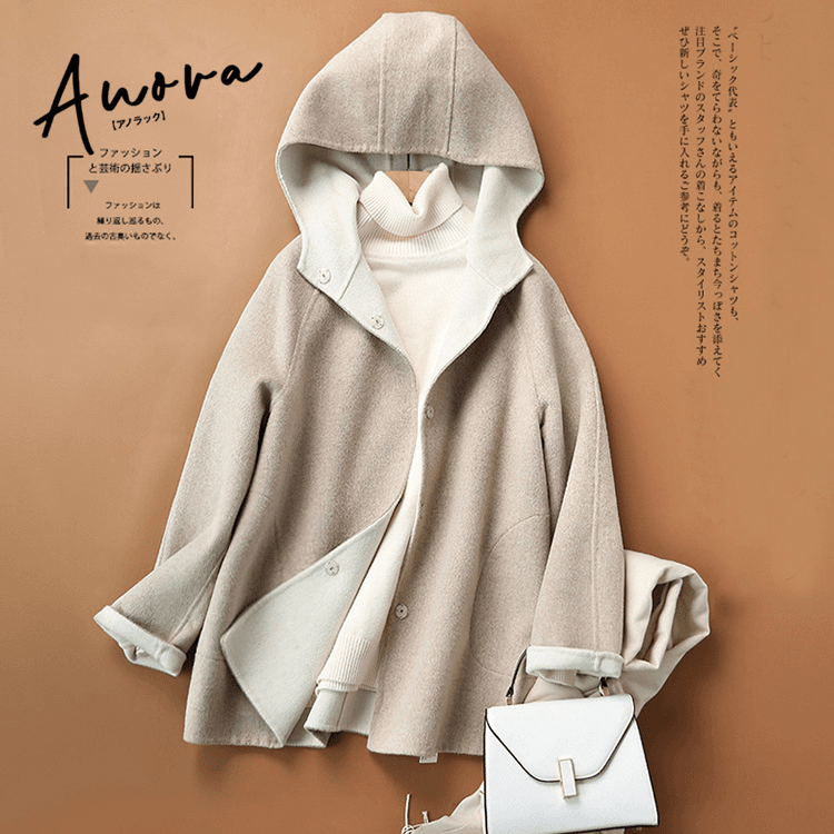 【高定】Z家品质手缝双面呢连帽外套女秋装新小吃针织时尚休闲百搭