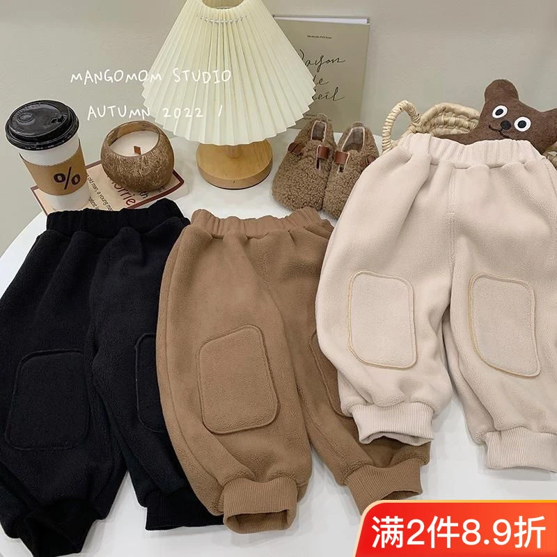 婴儿衣服瑶粒绒长裤子2023春秋儿童男童女宝宝外穿小童休闲裤