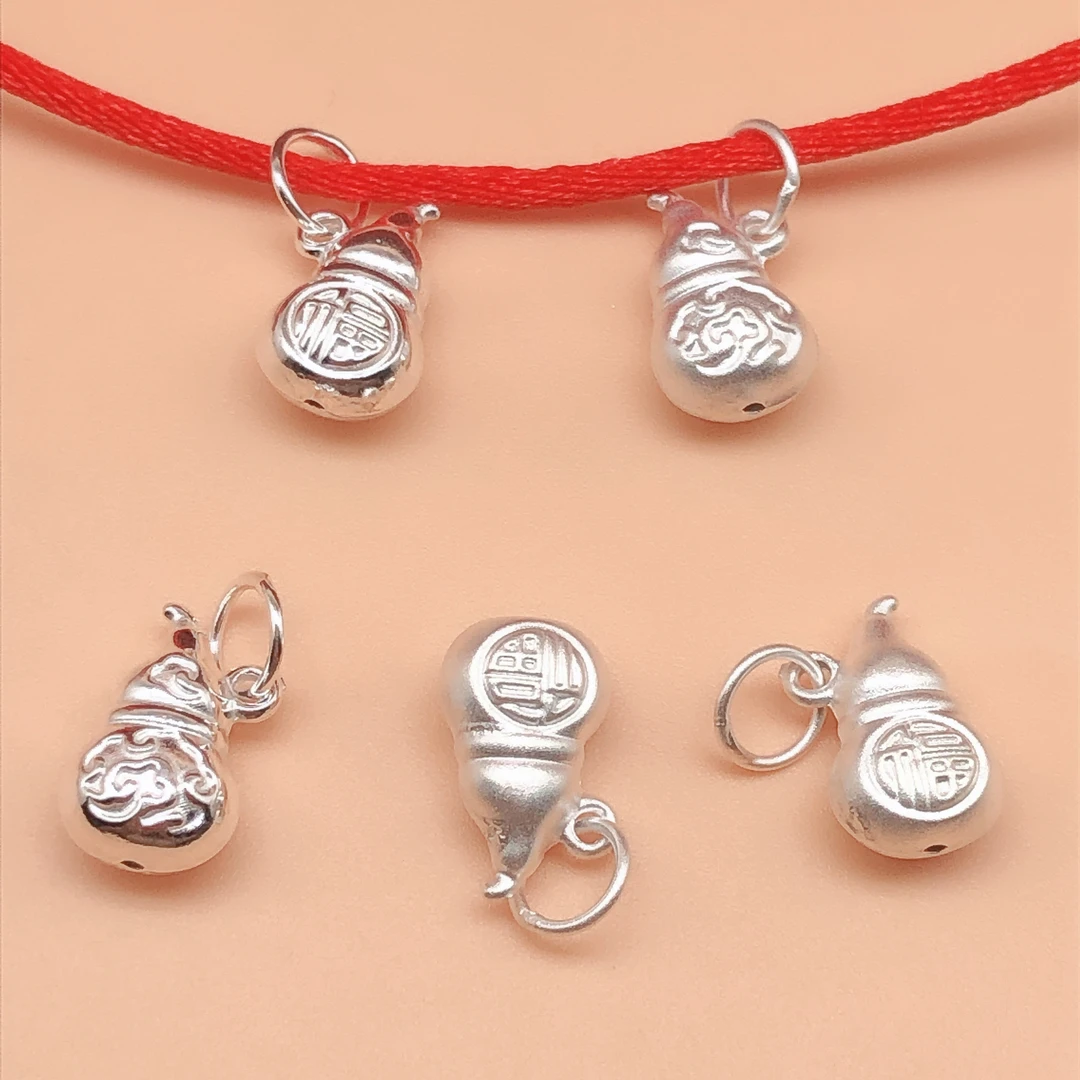 爆款990足银光面磨砂火葫芦吊坠男女款复古手工银葫芦挂件项坠