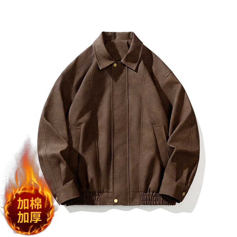 美拉德PU皮夹克男款秋冬季加棉加厚保暖宽松vintage美式复古外套