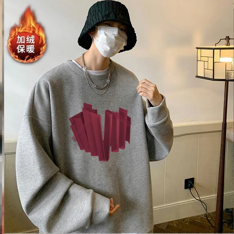 中国风情侣装2023初中印花体恤秋冬外套加绒加厚男士卫衣I21潮流