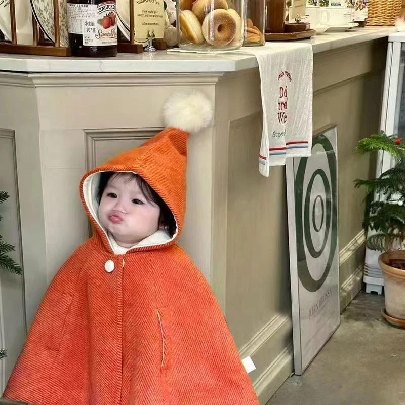 宝宝外出防风尖尖帽斗篷可爱冬季婴儿保暖挡风披肩加厚披风外套