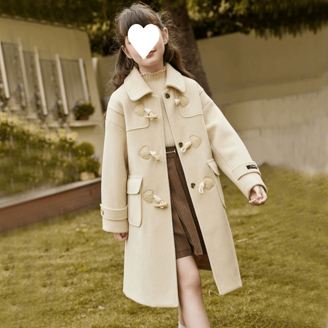巴拉拉吧女童呢大衣外套2023秋冬款中大童洋气牛角扣羊绒呢大衣外