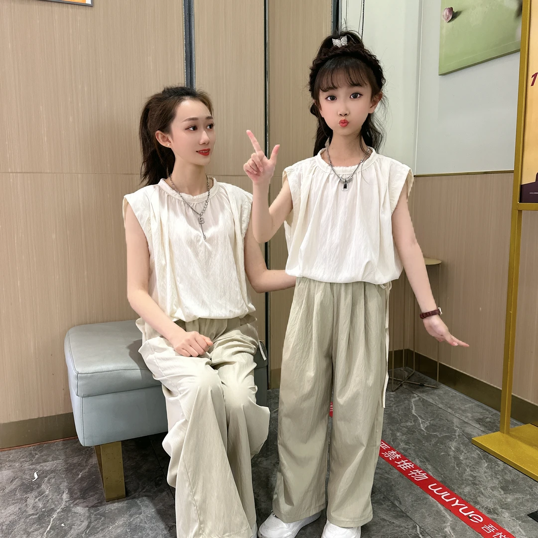 女童夏季套装2024新款洋气时髦薄款无袖儿童夏装女孩阔腿裤两件套