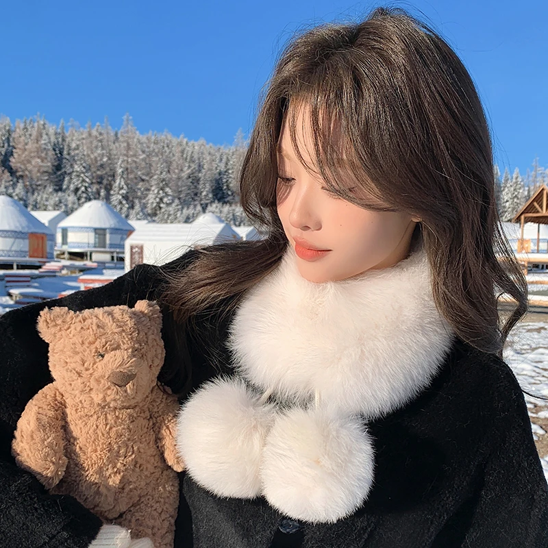 冬季新款真皮草毛领狐狸毛加獭兔围巾百搭简约保暖狐狸毛围脖