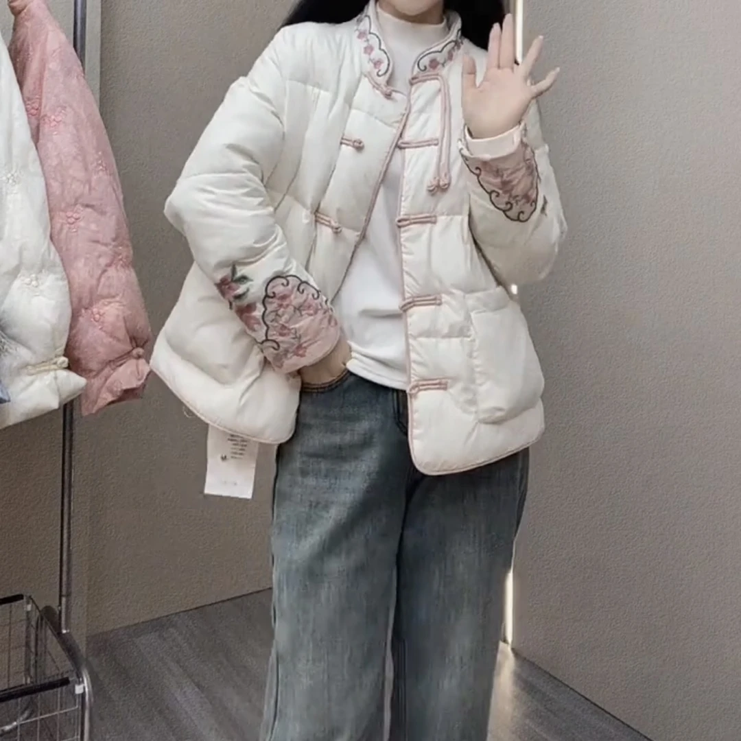 小静家【3337】定制款新中式复古盘扣重工刺绣羽绒服