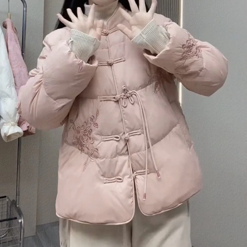 小静家【6631】新中式盘扣刺绣羽绒服