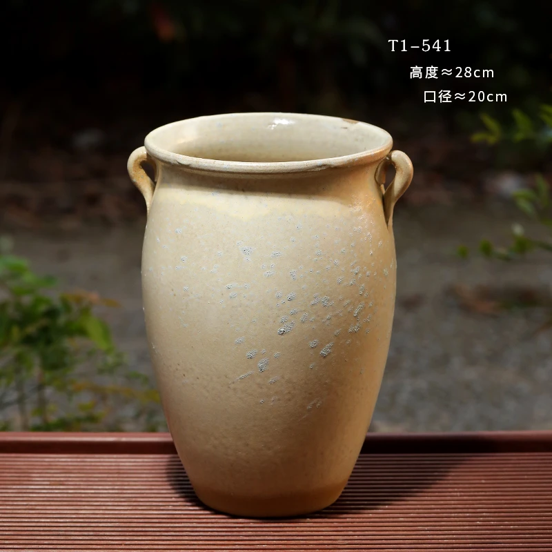 T1-541特大号多肉粗陶花盆老桩法师双耳创意复古高筒透气植物陶罐