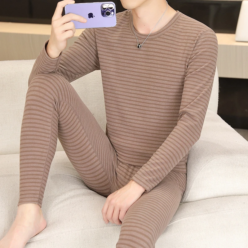 保暖内衣套装男士冬季加厚双面磨绒德绒发热圆领修身款秋衣秋裤男