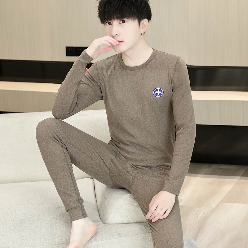 秋衣秋裤冬季男款青年2023新款双面磨毛男士德绒贴身保暖内衣套装