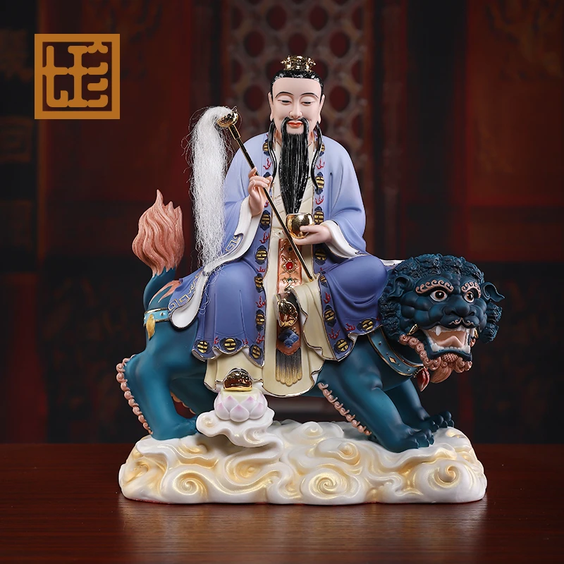七珍陶瓷彩绘太乙救苦天尊神像骑九头狮青华大帝太乙真人摆件