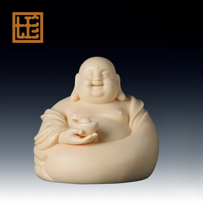七珍 陶瓷摆件《弥勒佛 玉黄瓷》林弋新德化白瓷小佛家用车载摆件