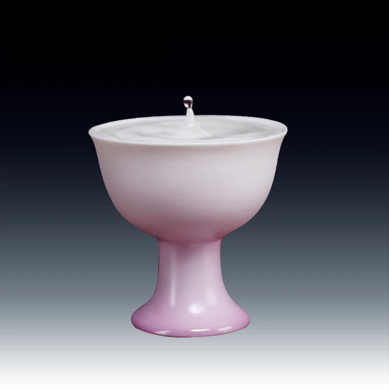 家用茶杯白瓷手工中式陶瓷酒杯水杯高脚酒杯装饰艺术品摆件色釉