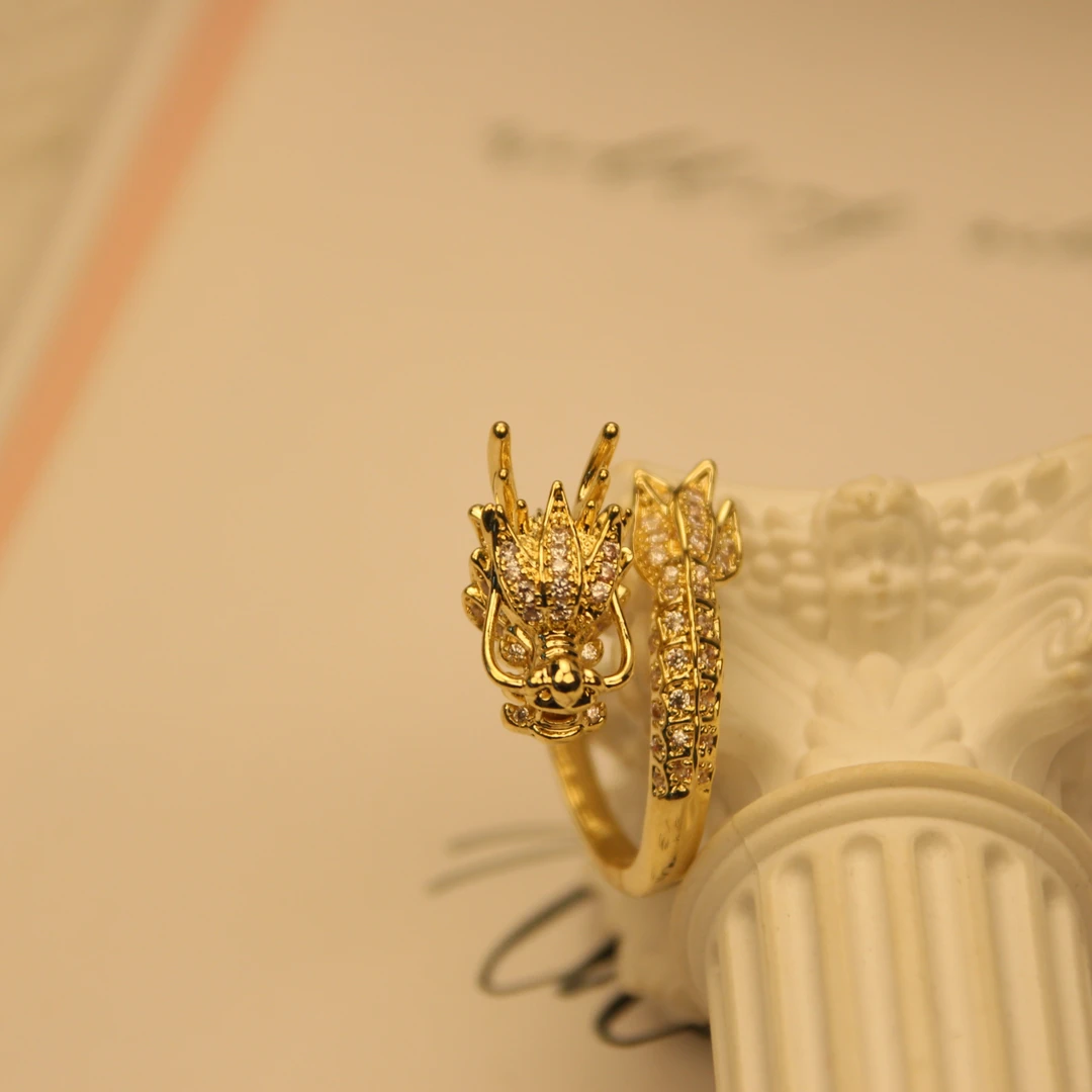 铜合金合成锆石戒指 8036可调节戒指气质时尚复古金色精致戒指