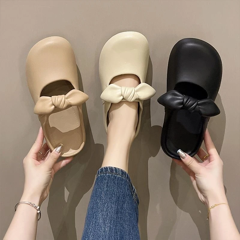 软底包头拖鞋女外穿懒人鞋夏季新款法式蝴蝶结一脚蹬半托单鞋