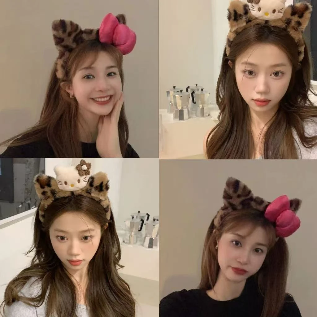 可爱豹纹猫咪毛绒发箍居家少女洗脸头箍化妆敷面膜压发发卡发饰品