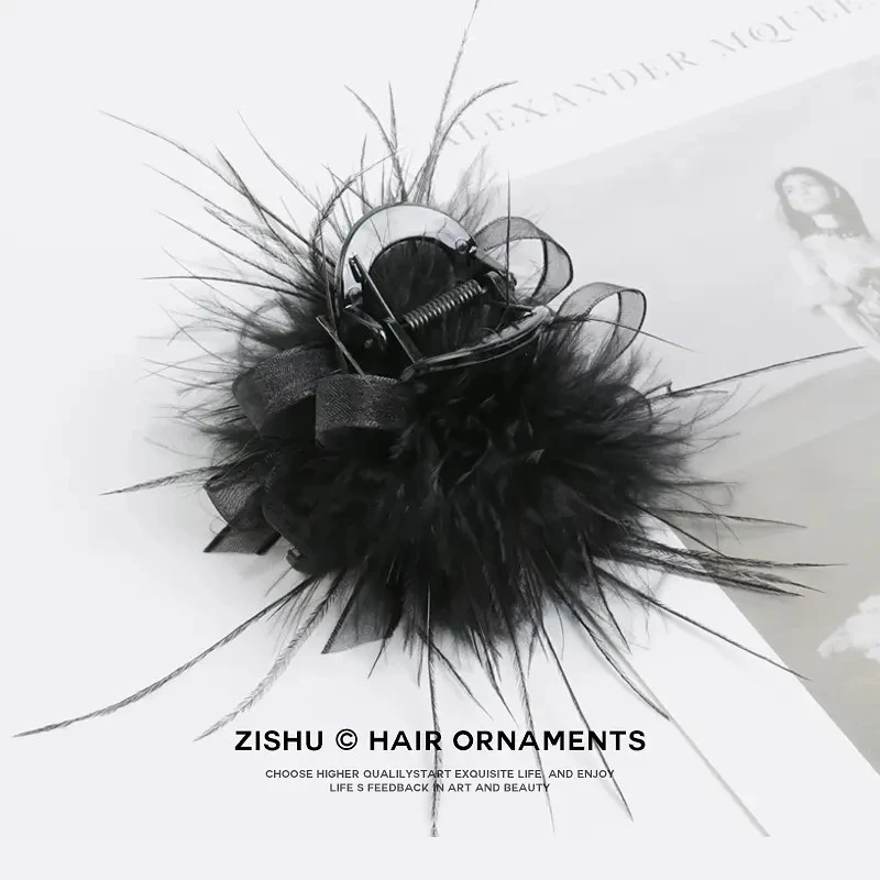 新款蝴蝶结浪漫羽毛鲨鱼ins发夹四股发卡抓夹半扎发网红爆款发饰