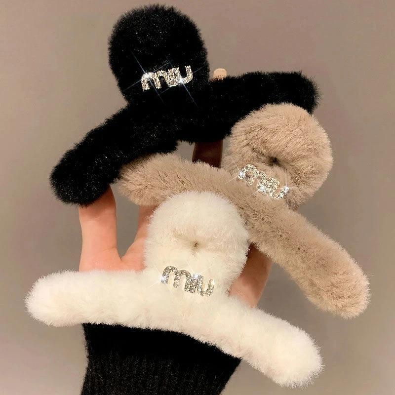 新款秋冬毛绒抓夹发夹女后脑勺头饰网红爆款发卡发箍大号鲨鱼夹子