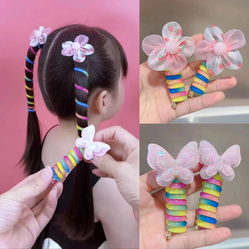 儿童编发电话线甜美螺旋头绳韩版高弹力耐用扎马尾麻花辫发绳皮筋