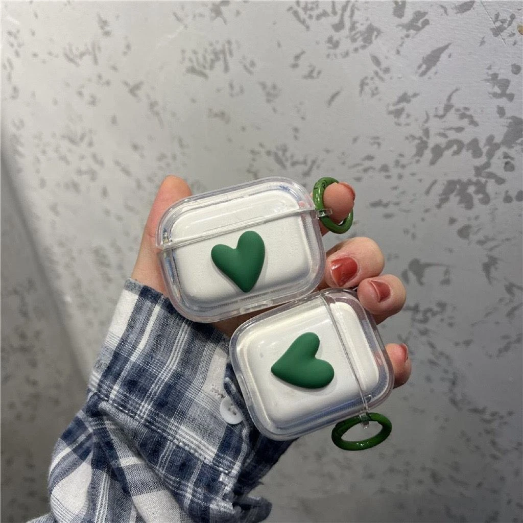 透明色简约绿爱心夏季适用airpods Pro耳机套苹果蓝牙1代硅胶软3