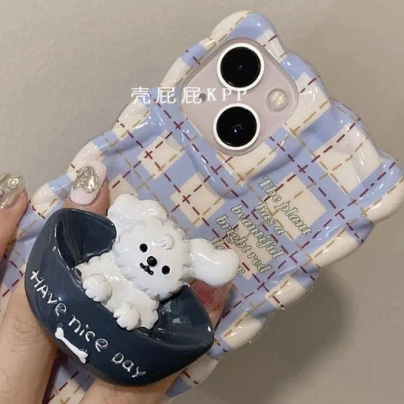 茶杯狗狗手机壳桌面支架可折叠气囊创意ins卡通小巧随身万能通用