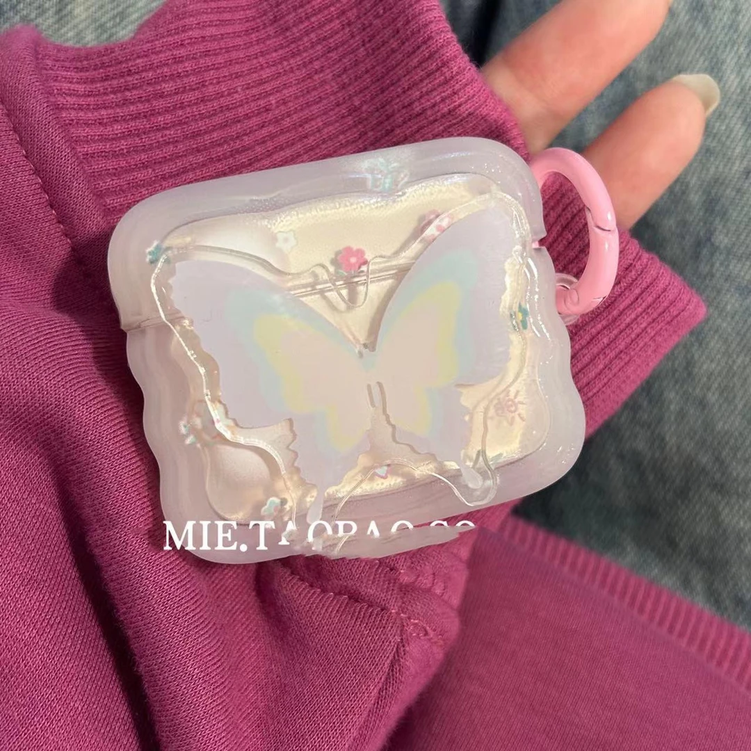 粉粉蝴蝶仙女airpodspro 2代耳机保护套1/2代苹果3代耳机壳软少女