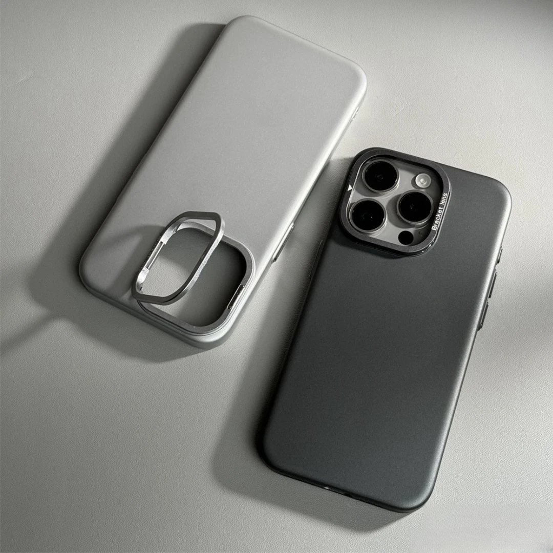 适用于苹果15promax 纯色磨砂镜头支架14pro超薄简约磁吸全包硬壳