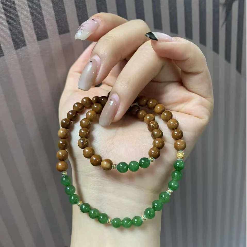 【天然和田玉碧玉加库克双圈手串】松柏珠宝 多样性发货一条