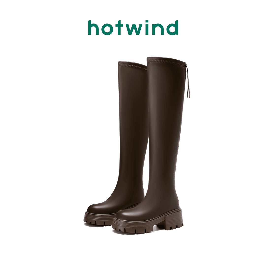 Hotwind/热风弹力靴2023冬季新款英伦风百搭套脚过膝时尚骑士靴