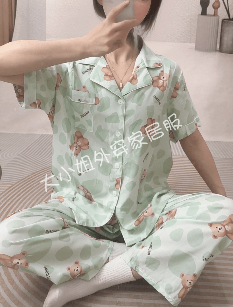 2024新款粉色可爱网红家居服睡衣女套装大码休闲夏季夏天外穿春夏